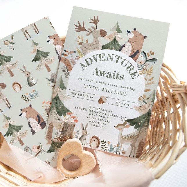 Convites Aventura aguarda Chá de fraldas de Arch de Animais (Criador carregado)