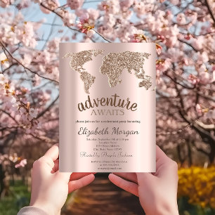 Convites Aventura Aguarda Mapa Mundial Rosa Dourado Aposent