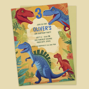 Convites Aventura Colorida no Jardim dos Dinossauros 3º Ani