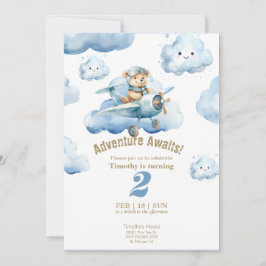Convites Aventura de 2º Aniversário de Teddy nos Céus