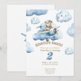 Convites Aventura de 2º Aniversário de Teddy nos Céus
