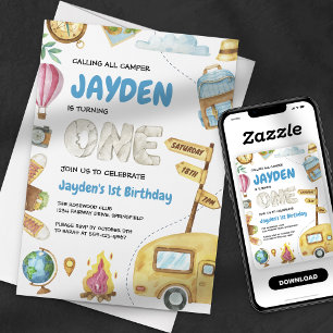 Convites Aventura de Acampamento Floresta Kids Primeiro Ani