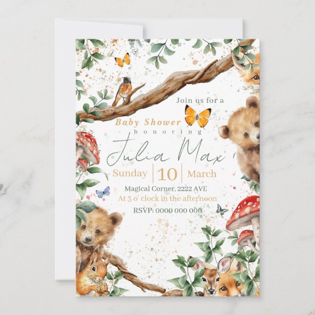 Convites aventura de animais da floresta 2 escolhas traseir (Frente)