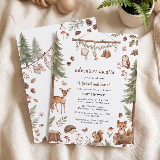 Convites Aventura de Animais da Floresta Espera Raposa Tron (Woodland Animals Adventure Awaits Fox Log Invitation)