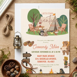Convites Aventura de Animais da Floresta Rústica para Chá d