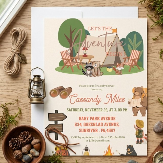 Convites Aventura de Animais da Floresta Rústica para Chá d (Criador carregado)