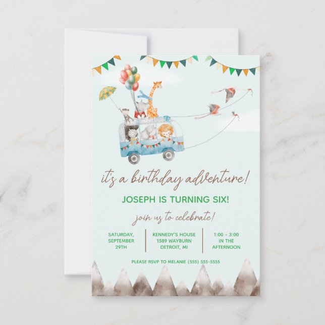 Convites Aventura de Aniversário, Animais Voadores, Anivers (Frente)