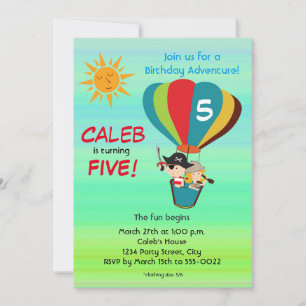 Convites Aventura de Balão de Ar Antigo Aniversário Infanti