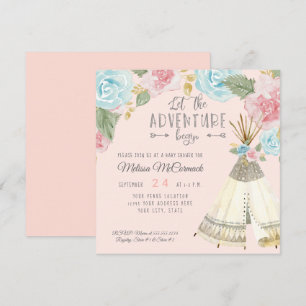 Convites Aventura de Chá de Bebê inicia o Teepee com Rosas