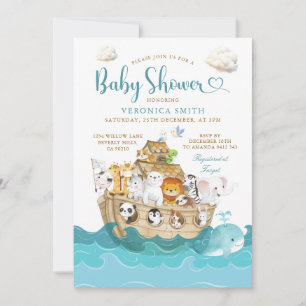 Convites Aventura de chuvada de bebê Arca de Noé em aquarel