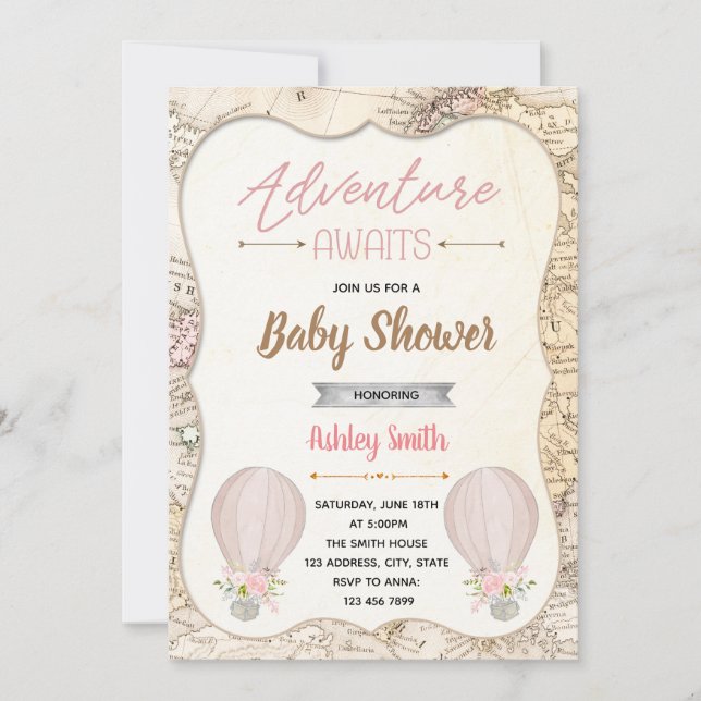 Convites Aventura do balão a ar quente aguarda chá de frald (Frente)