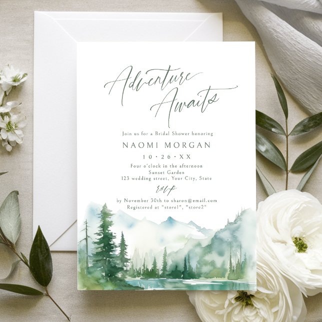 Convites Aventura Espera Churrasco Rústico de Noiva (Adventure Awaits Mountain Rustic Bridal Shower Invitation)