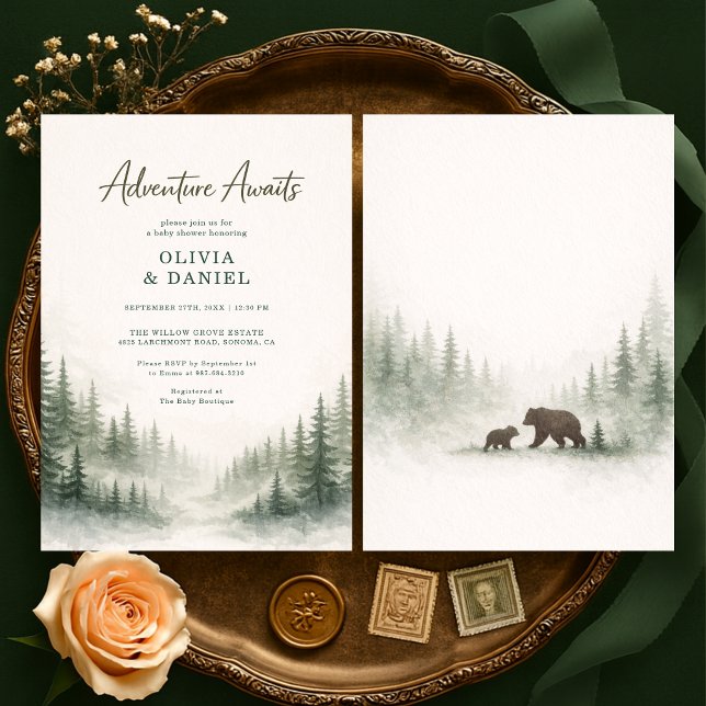 Convites Aventura Espera Chuvada de Bebê Floresta (Criador carregado)