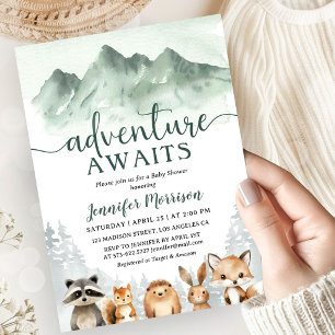 Convites Aventura Espera Chuvada de Bebê Floresta Selvagem