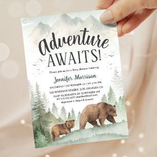 Convites Aventura Espera Floresta de Urso Chuvada de Bebê