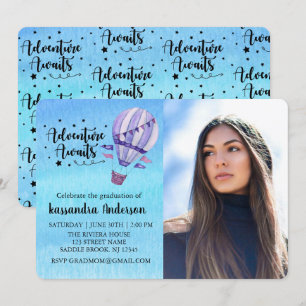 Convites Aventura Espera Foto de Balão de Ar Quente Graduaç