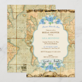 Convites Aventura Espera Mapa Mundial Vintage Flor de Hortê