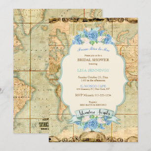 Convites Aventura Espera Mapa Mundial Vintage Flor de Hortê