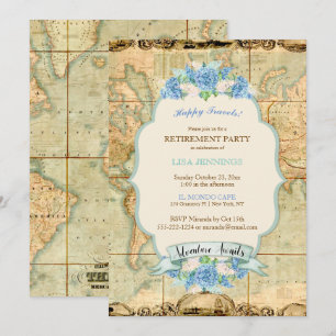 Convites Aventura Espera Mapa Mundial Vintage Hortênsias Az