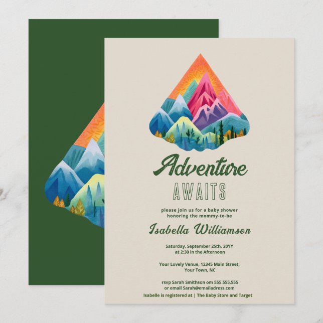Convites Aventura na Montanha Espera Chá de Bebê (Frente/Verso)