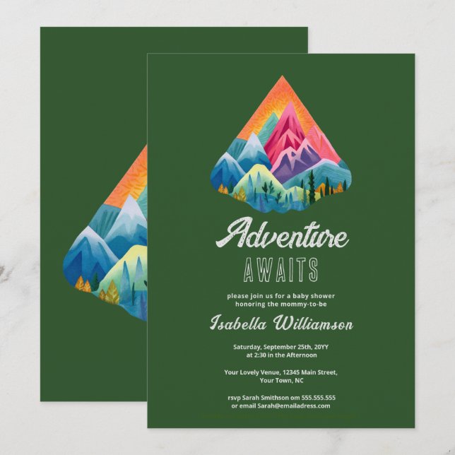 Convites Aventura na Montanha Espera Chá de Bebê (Frente/Verso)