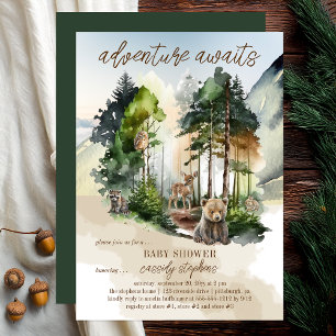 Convites Aventura Russo Woodland Aguarda Chá de fraldas