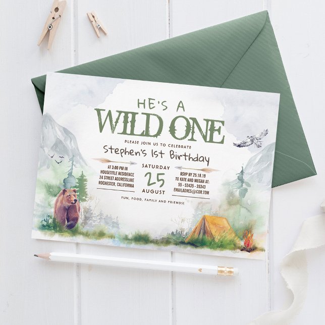 Convites Aventura Wild One Woodland Qualquer Festa de anive (Criador carregado)