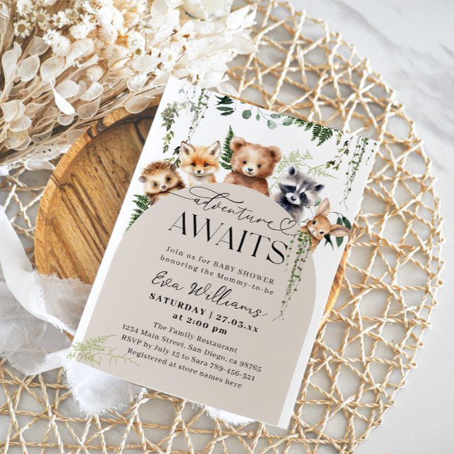 Convites Aventura Woodland Animal Chá de fraldas Neutro (Criador carregado)