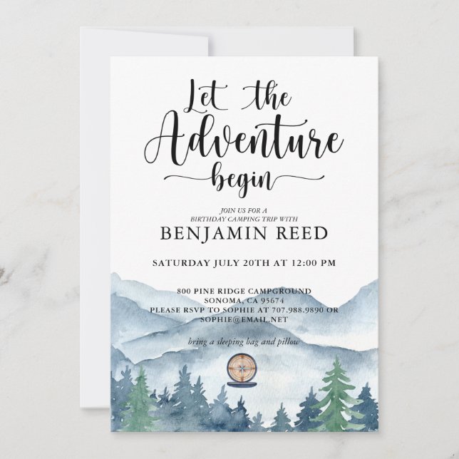 Convites Aventuras Florestais Acampam Aniversário (Frente)