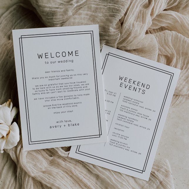 Convites AVERY Modern Wedding Weekend Itinerary Modelo (AVERY Modern Wedding Weekend Itinerary Template)