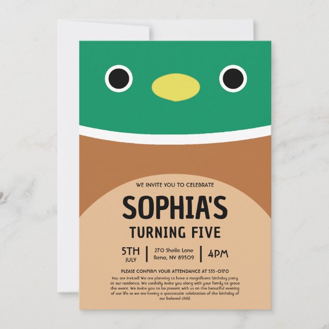 Convites Avery The Duck Squishmallow Birthday Party (Frente)