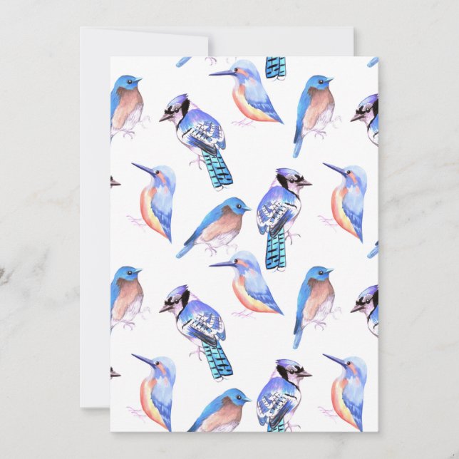 Convites aves azuis em esquema de cores análogo (Frente)