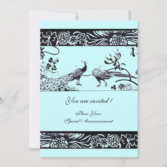 Convites AVES DE AMOR DE CASAMENTO, azul preto e branco (Frente)