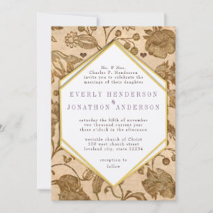 Convites Aves do Amor com Acentos Roxos Vintage Casamento