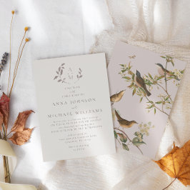 Convites Aves e deixa bege romântico | casamento rosa