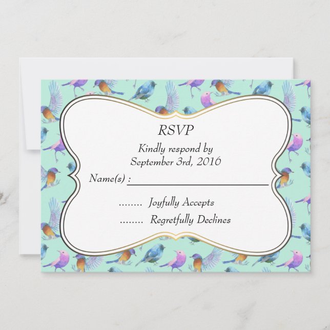 Convites Aves Elegantes em Aquarela com Moldura RSVP Casame (Frente)