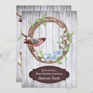 Convites Aves, Ovos e Ferros no Chá de fraldas de madeira