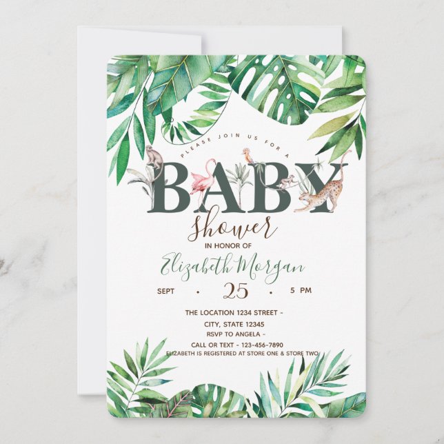 Convites Aves Selvagens de Cores Aquáticas Folhas de Chá de (Frente)