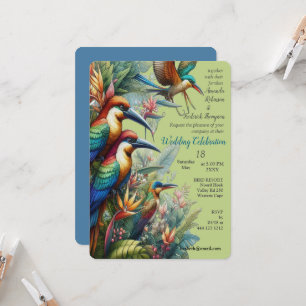 Convites Aves Tropicais Coloridas e Plantas Vibrantes