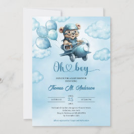 Convites Aviador de ursos de peluche com aquarela com balõe