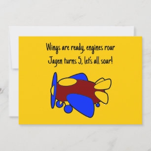 Convites Avião de desenho animado vermelho amarelo azul fof
