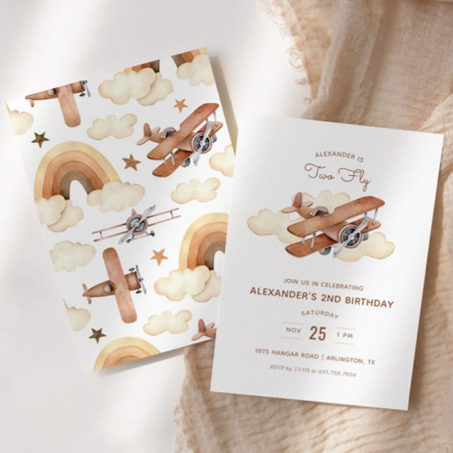 Convites Avião de Vintage - Dois Voos - Aniversário (Criador carregado)