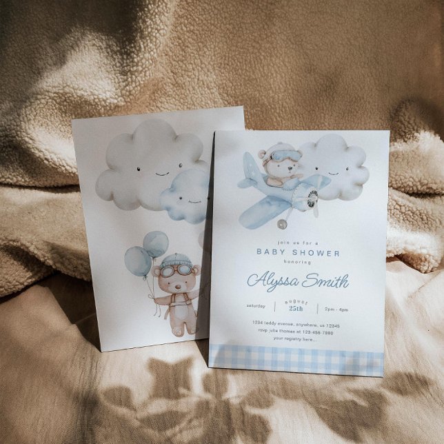 Convites Avião e Chá de fraldas do Urso de Teddy (Criador carregado)