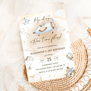 Convites Avião Meu Tempo Voa Viagem aniversário de 3 anos