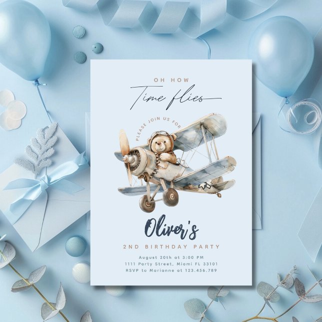 Convites Avião, Urso Azul, Voa Aniversário (Criador carregado)