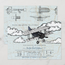 Convites Avião Vintage | Chá de fraldas viagem