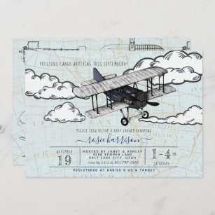 Convites Avião Vintage   Chá de fraldas Viagem