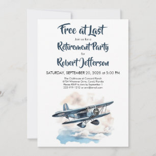 Convites Avião Vintage Livre no Último Aposentário Azul