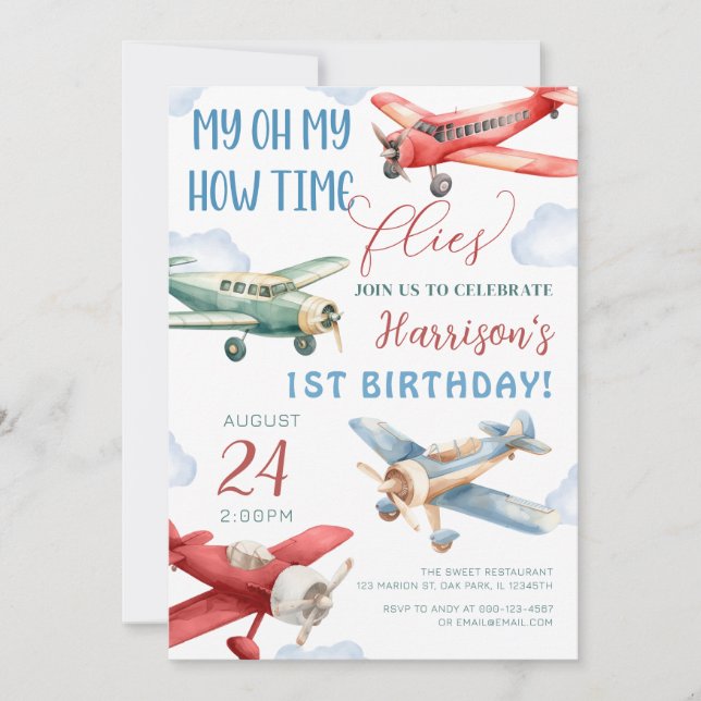 Convites Avião Voo de Avião Voo Avião Aniversário (Frente)