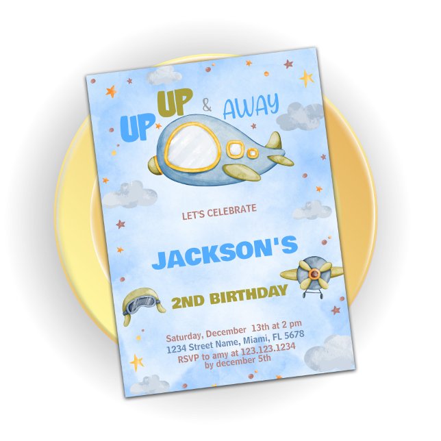 Convites Avião Voos de Aniversário Laranja Azul (Airplane Birthday Invitations Blue Orange)
